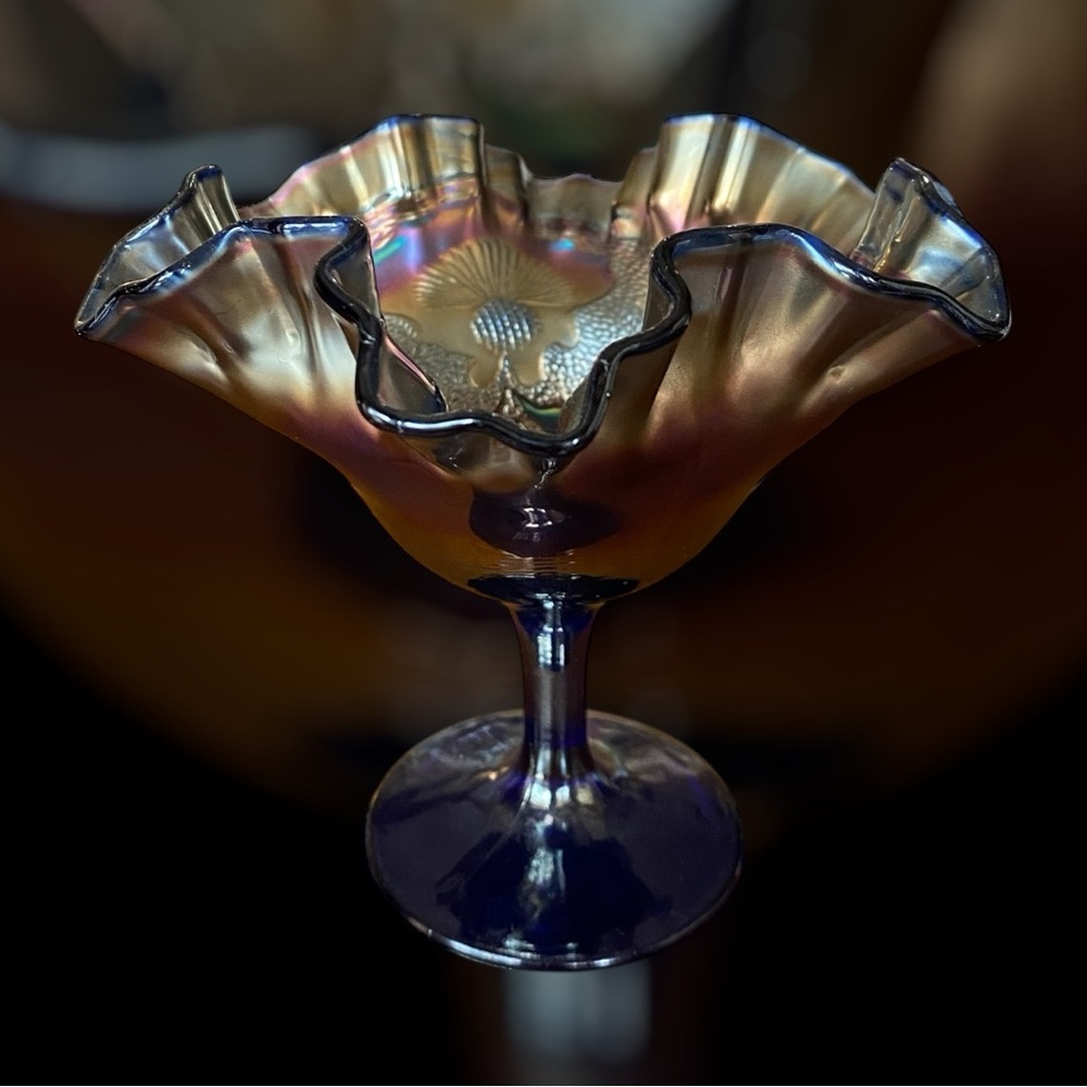 Fenton Antique Iridescent Glass Compote Dish